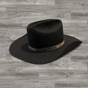 Texas Black Wéstern Cowboy Hat Banded Belt Felt Wide Brim Aztec